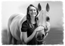 Load image into Gallery viewer, Black & white animal portrait - Woman drawn with horse - drawings and portraits from your photos - drawking.com - DrawKing