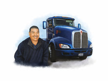 Load image into Gallery viewer, Color portrait with large object - Man drawn with truck - colour portrait - drawings and portraits from your photos - drawking.com - DrawKing