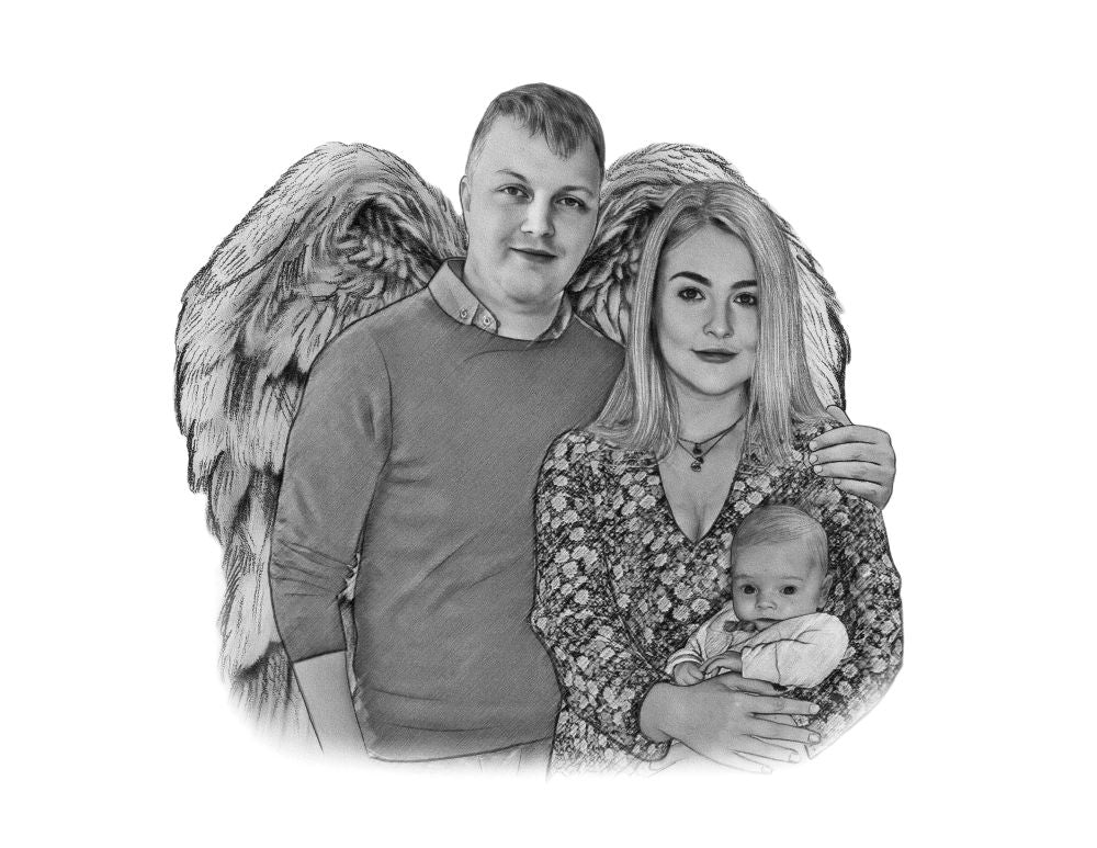 Black & White Portrait with Angel Wings