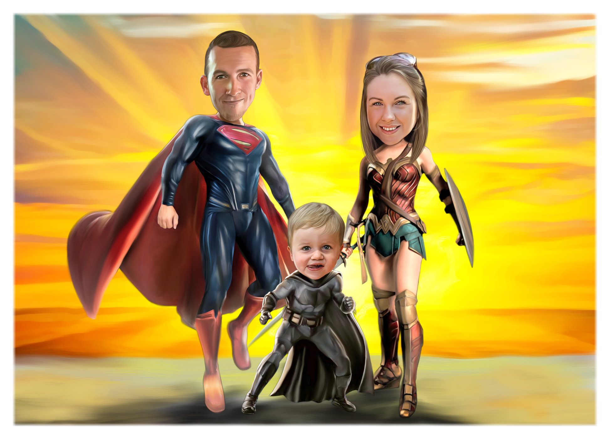 Color drawing as a character - Family drawn as superheros - drawings and portraits from your photos - - drawking.com - DrawKing